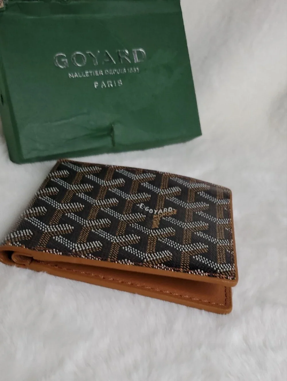 Goyard Black and Brown Chevron Pattern Money Clip Wallet